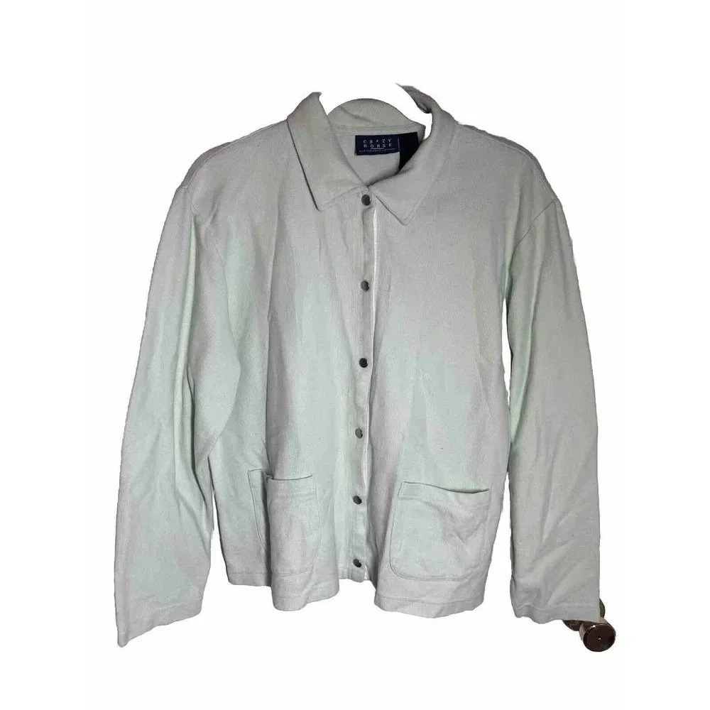 Crazy Horse Women’s Sweater Cardigan Size L Green Snap Button Spring